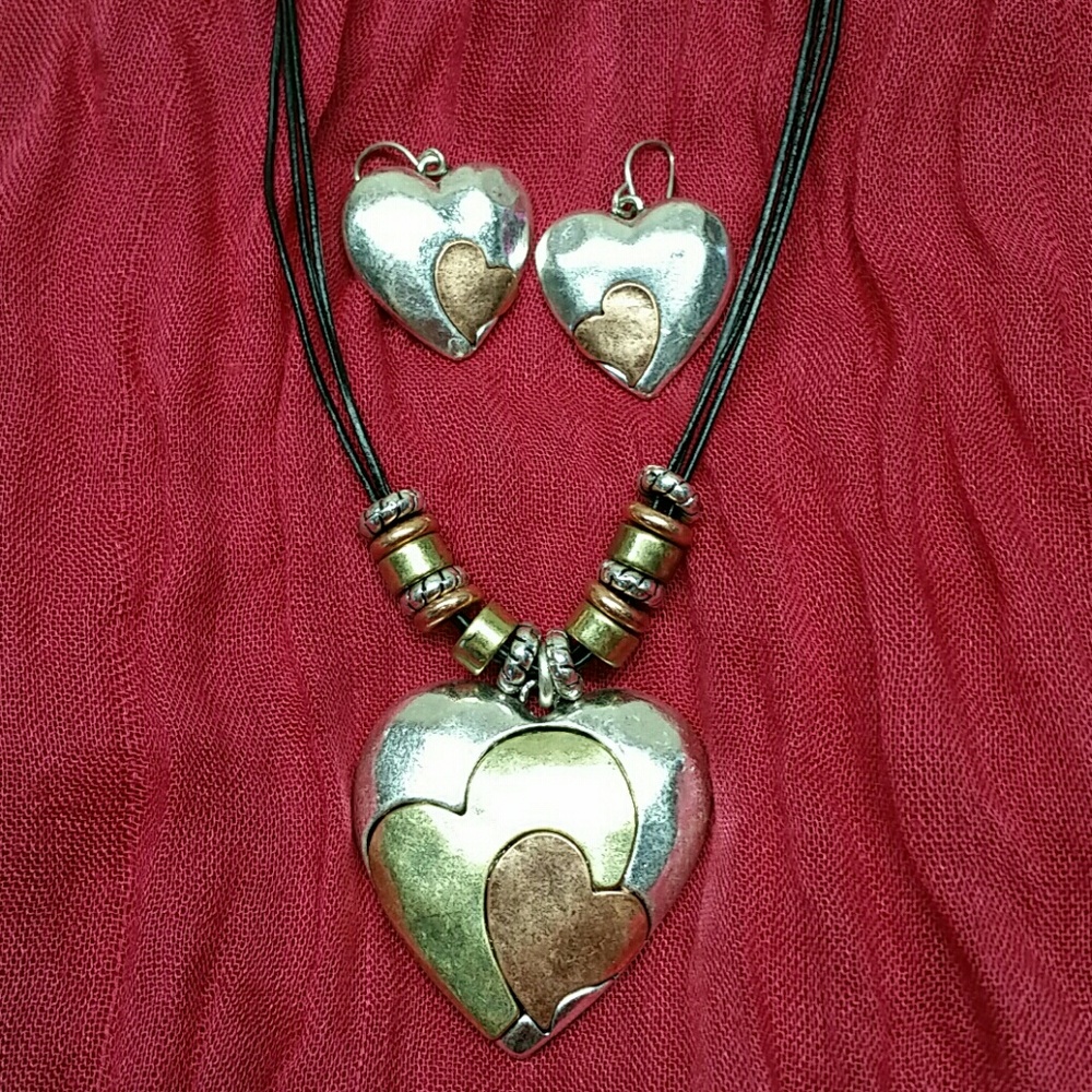 Heart necklace and earring set
